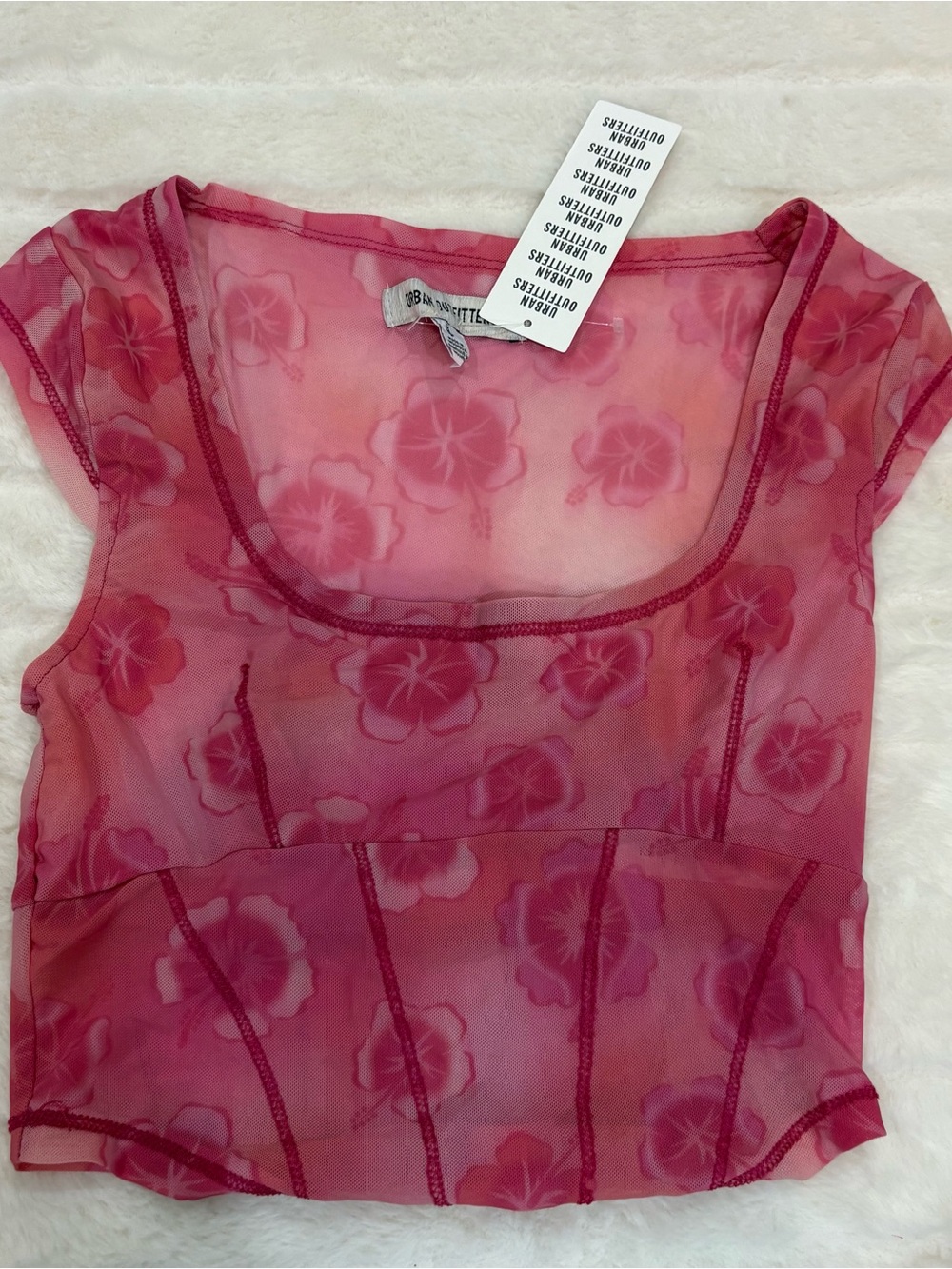 Urban Outfitters Pink Floral Mesh Crop Top